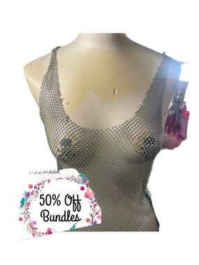 Silver Metallic Fishnet Tank Top